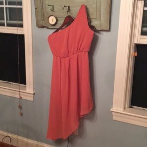 Deep Coral one shoulder dress